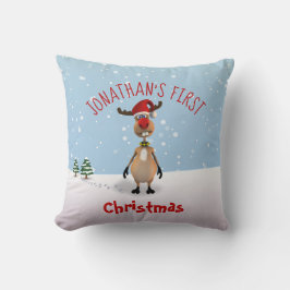 Funny Reindeer Baby Första jul Dekorativ kudde