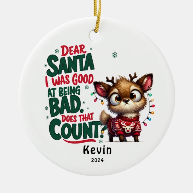 Funny Reindeer Bäste jultomten Naughty Julgransprydnad Keramik (Framsidan)