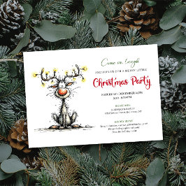 Funny Reindeer Cartoon Holiday Party Invitation Inbjudningar