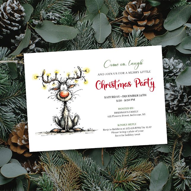 Funny Reindeer Cartoon Holiday Party Invitation Inbjudningar (Funny Reindeer Cartoon Holiday Party Invitation)