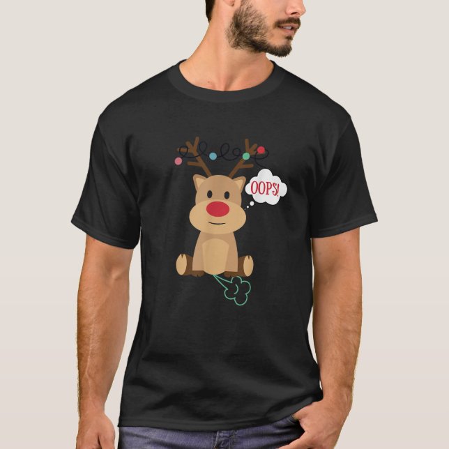 Funny Reindeer Farting Oops  T Shirt (Framsida)