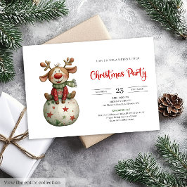 Funny Reindeer festive watercolor holiday invites Inbjudningar