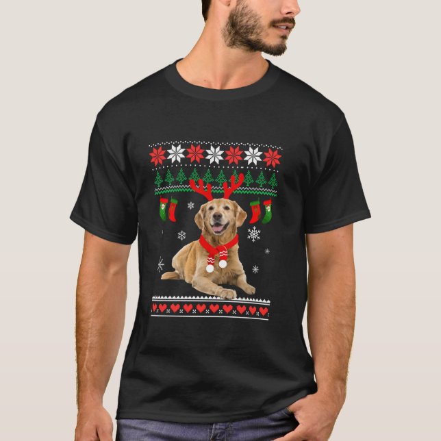 Funny Reindeer Golden Retriever Ugly Jullgaro T Shirt (Framsida)