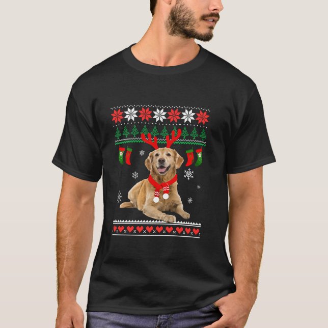 Funny Reindeer Golden Retriever Ugly Jullgaro T Shirt (Framsida)