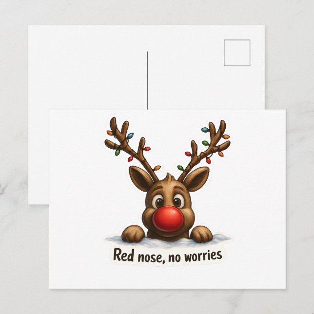 🎄 Funny Reindeer Holiday Card 🦌✨ Vykort (Fram/baksida)