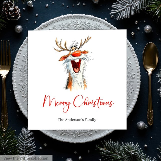 Funny Reindeer Holiday Festive Cocktail Napkins Pappersservett (Funny Santa Claus Holiday Festive Cocktail Napkins)