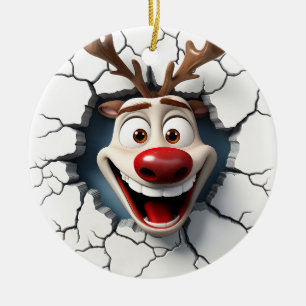 Funny Reindeer Julgransprydnad Keramik