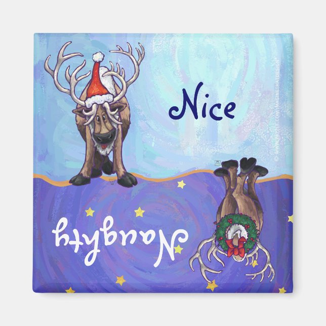 Funny Reindeer Naughty Nice Dishwasher Magnet (Framsidan)