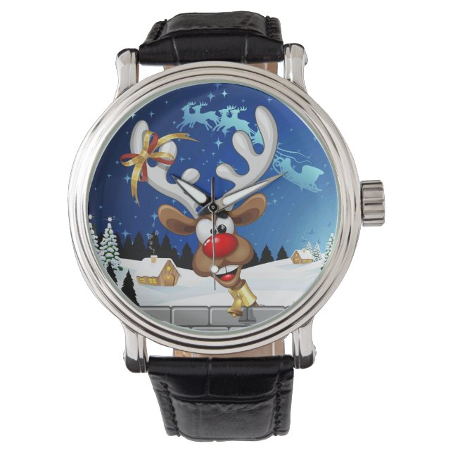 Funny Reindeer Peeking Christmas Meme  Armbandsur (Framsida)