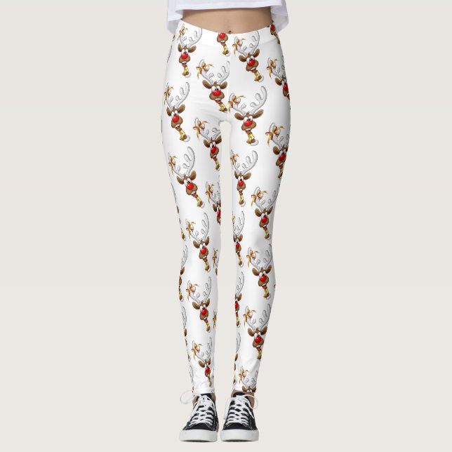 Funny Reindeer Peeking Christmas Meme  Leggings (Framsida)