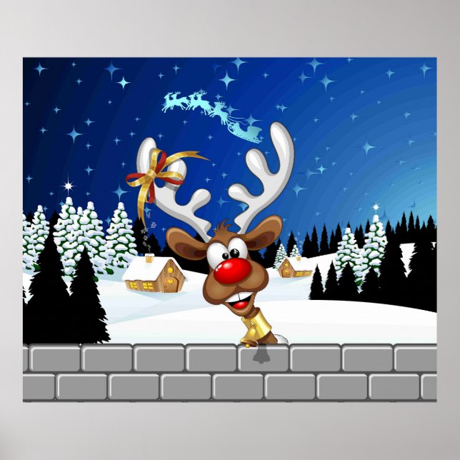 Funny Reindeer Peeking Christmas Meme  Poster (Framsidan)