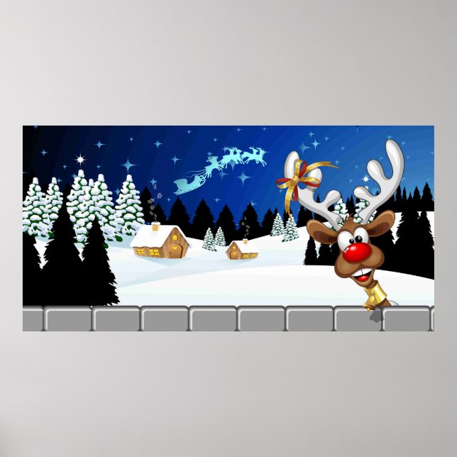 Funny Reindeer Peeking Christmas Meme  Poster (Framsidan)
