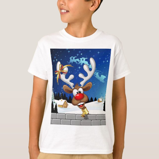 Funny Reindeer Peeking Christmas Meme  T Shirt (Framsida)