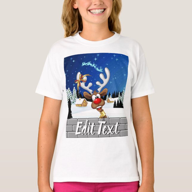 Funny Reindeer Peeking Christmas Meme  T Shirt (Framsida)