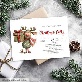 Funny Reindeer red green printable Christmas Inbjudningar