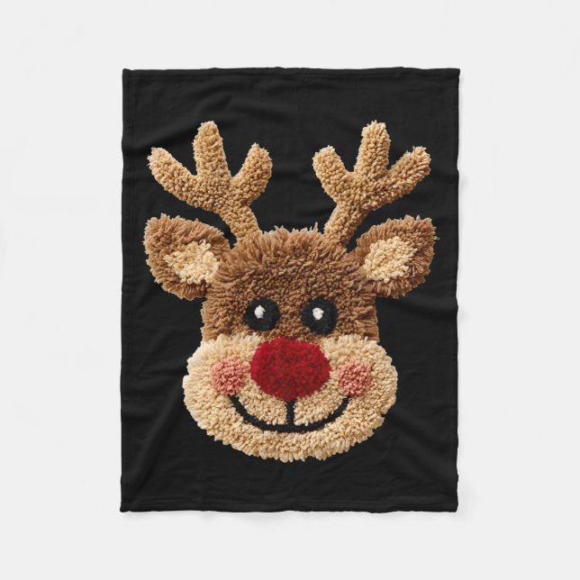 Funny Reindeer Rudolph Crochet Merry Christmas Xma Fleecefilt (Framsidan)