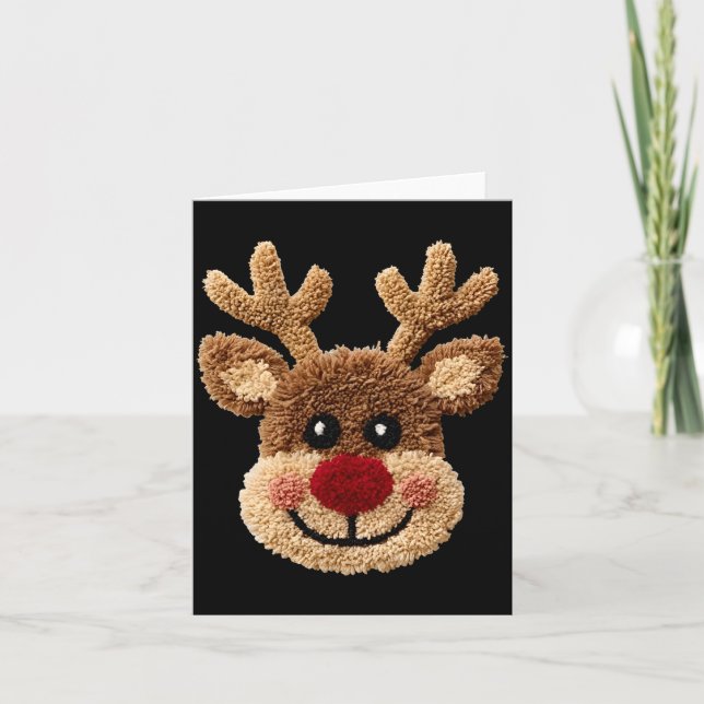 Funny Reindeer Rudolph Crochet Merry Christmas Xma Kort (Framsida)