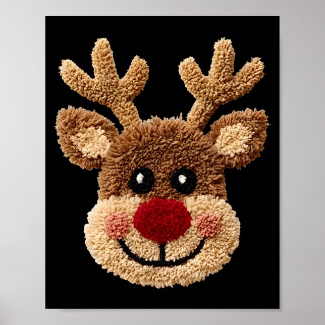 Funny Reindeer Rudolph Crochet Merry Christmas Xma Poster (Framsidan)