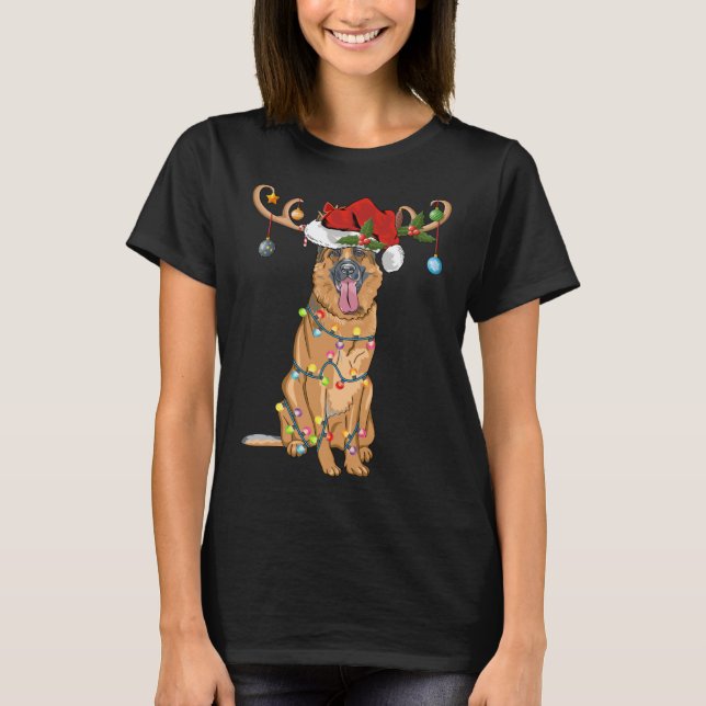 Funny Reindeer Santa Hat German Shepherd jul jul T Shirt (Framsida)