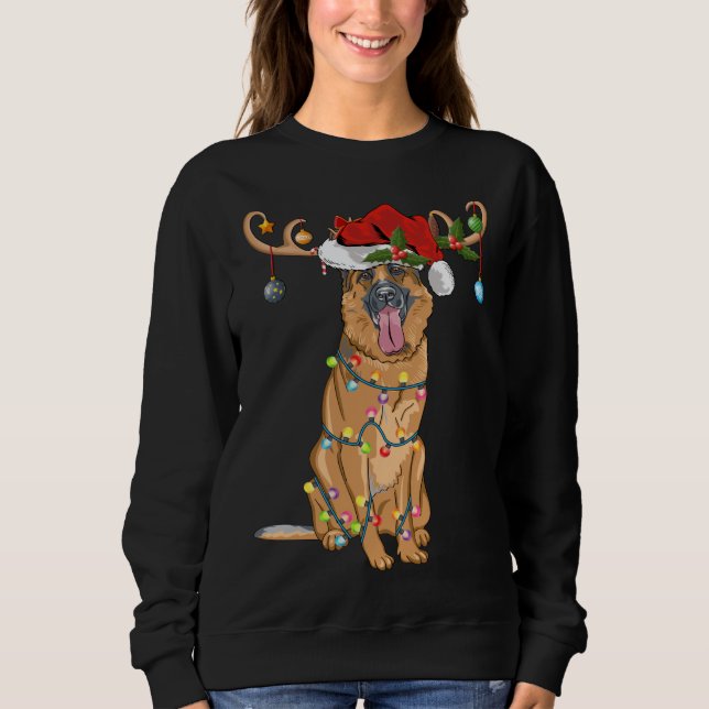 Funny Reindeer Santa Hat German Shepherd jul jul T Shirt (Framsida)