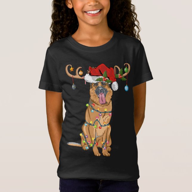Funny Reindeer Santa Hat German Shepherd jul jul T Shirt (Framsida)