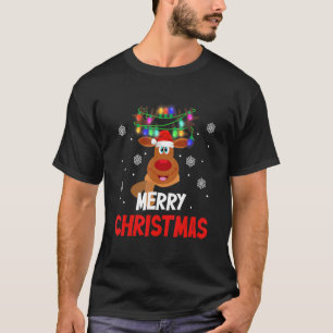 Funny Reindeer Santa Hat Julafton Ljus Merry Chris T Shirt