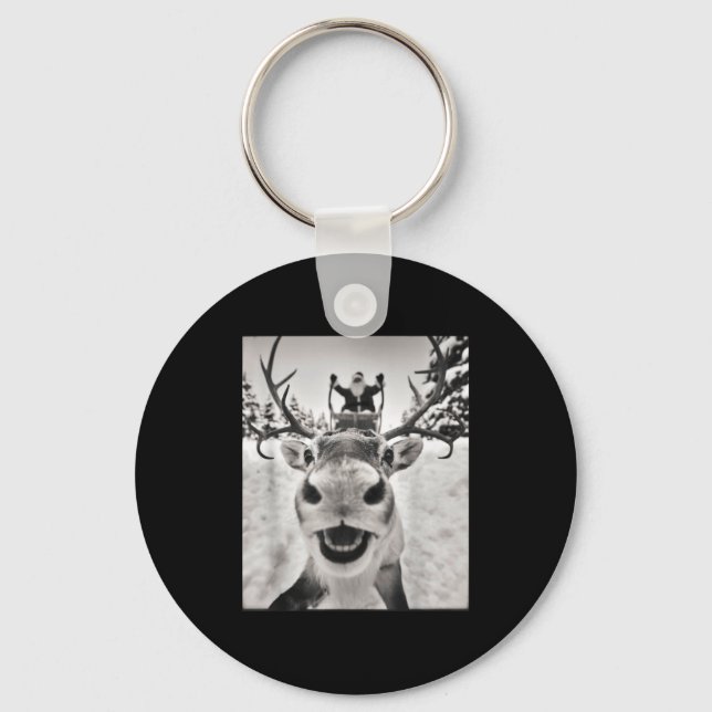Funny Reindeer Selfie Christmas Santa Funny Kids  Nyckelring (Framsida)