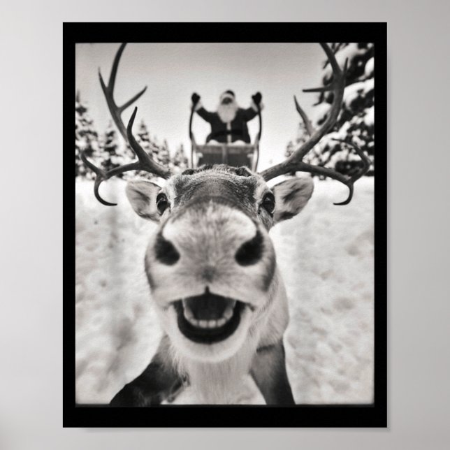 Funny Reindeer Selfie Christmas Santa Funny Kids  Poster (Framsidan)