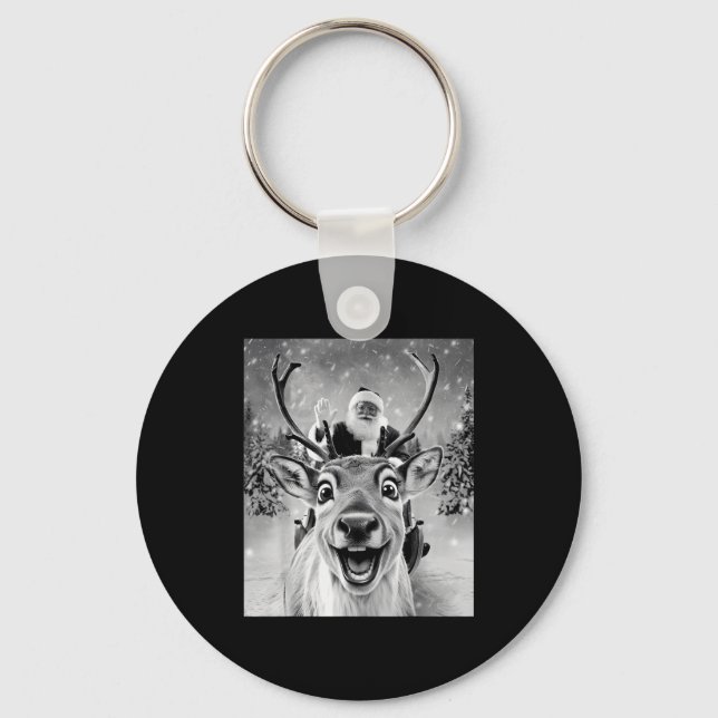 Funny Reindeer Selfie Santa Christmas Men Women Ki Nyckelring (Framsida)