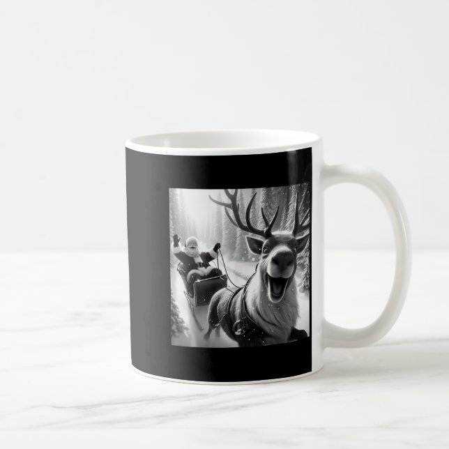 Funny Reindeer Selfie Santa Christmas Shirts Men W Kaffemugg (Höger)