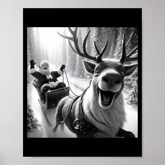 Funny Reindeer Selfie Santa Christmas Shirts Men W Poster (Framsidan)