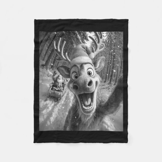 Funny Reindeer Selfie Santa Merry Christmas Men Wo Fleecefilt (Framsidan)