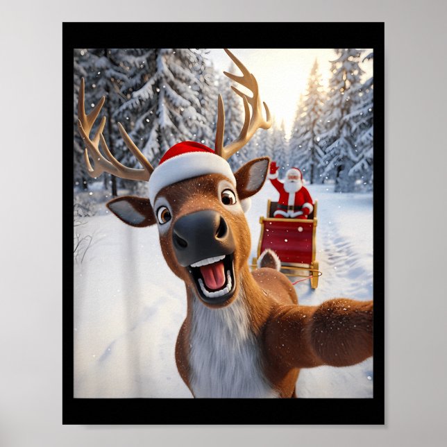 Funny Reindeer Selfie Santa Merry Christmas Men Wo Poster (Framsidan)