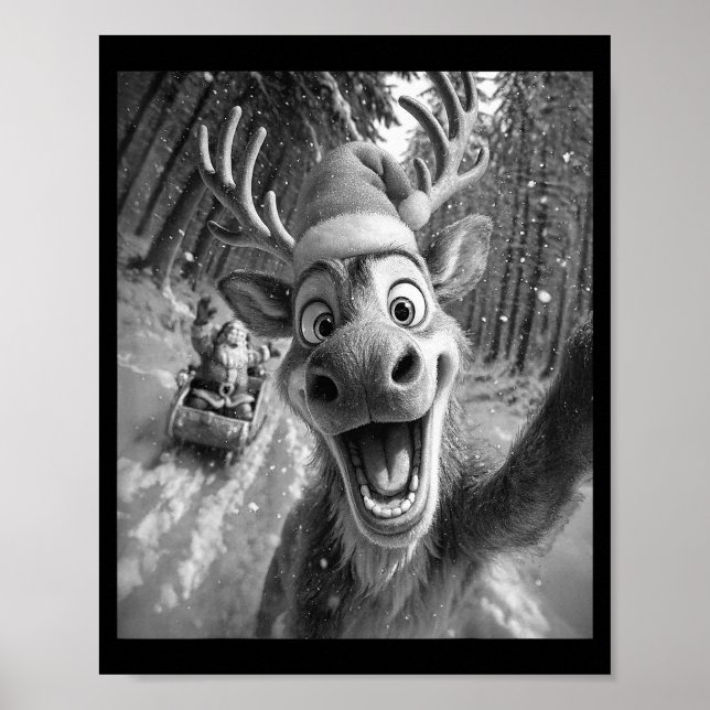Funny Reindeer Selfie Santa Merry Christmas Men Wo Poster (Framsidan)