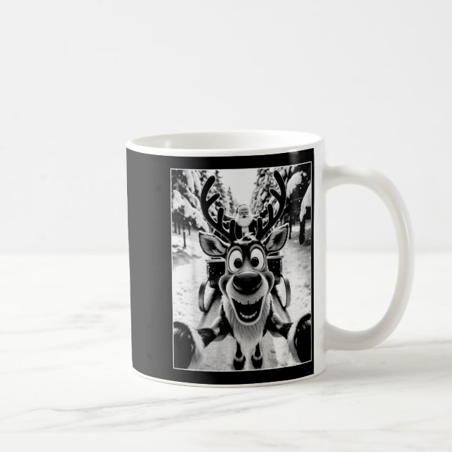 Funny Reindeer Selfie Santa Sleigh Christmas Holid Kaffemugg (Höger)
