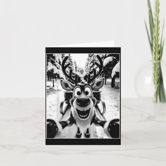 Funny Reindeer Selfie Santa Sleigh Christmas Holid Kort (Framsida)