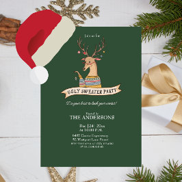 Funny Reindeer Ugly Sweater Christmas Party Inbjudningar