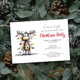Funny Reindeer Watercolor Christmas Party Card Inbjudningar