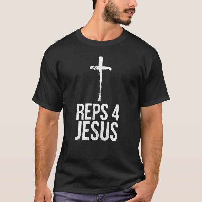 Funny Reps 4 Jesus Gym viktlyftande T Shirt (Framsida)
