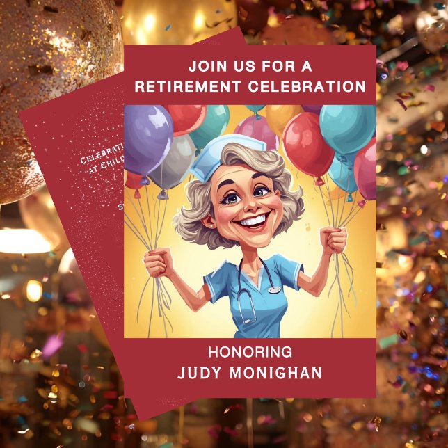 Funny Retirement Party Nurse Caricature  Inbjudningar (Funny Retirement Nurse Caricature Invitation)