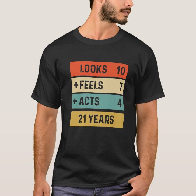 Funny Retro 21:a födelsedagen 21 år gammal född 20 T Shirt (Framsida)