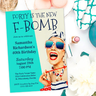 Funny Retro 40:e födelsedagen F-Bomb Inbjudningar