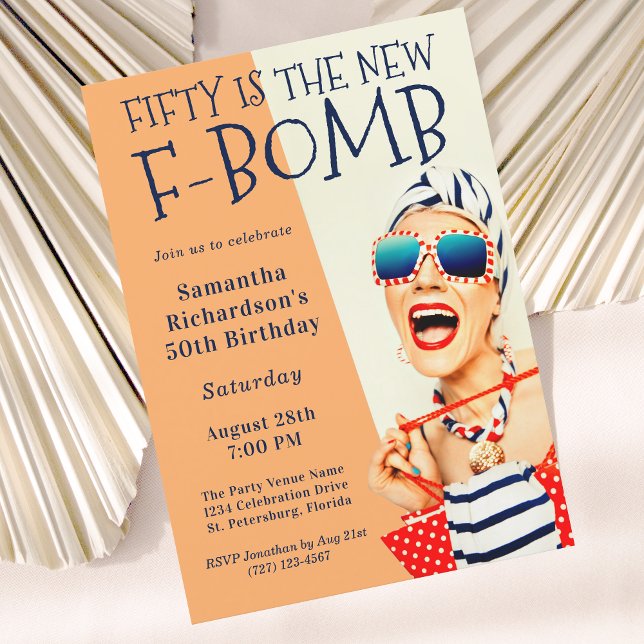 Funny Retro 50:e födelsedagen F-Bomb-inbjudan Inbjudningar (Skapare uppladdad)