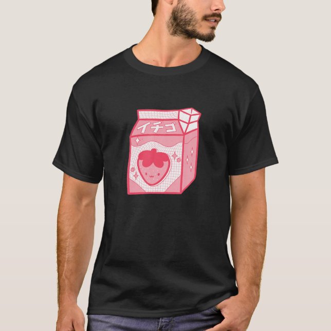 Funny Retro 90S Japansk Kawaii Strawberry Mjölk Sh T Shirt (Framsida)