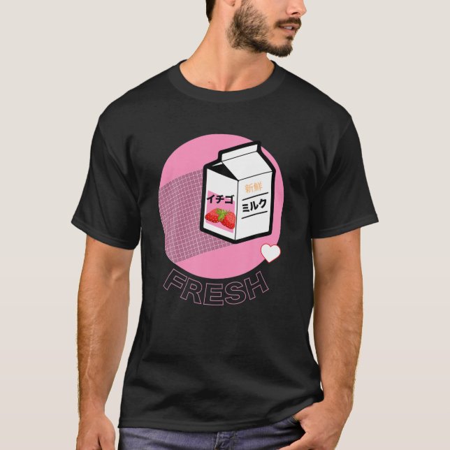 Funny Retro 90S Japansk Kawaii Strawberry Mjölk Sh T Shirt (Framsida)