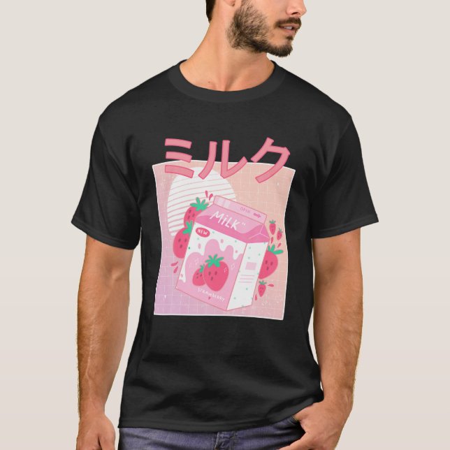 Funny Retro 90S Japansk Kawaii Strawberry Mjölk Sh T Shirt (Framsida)