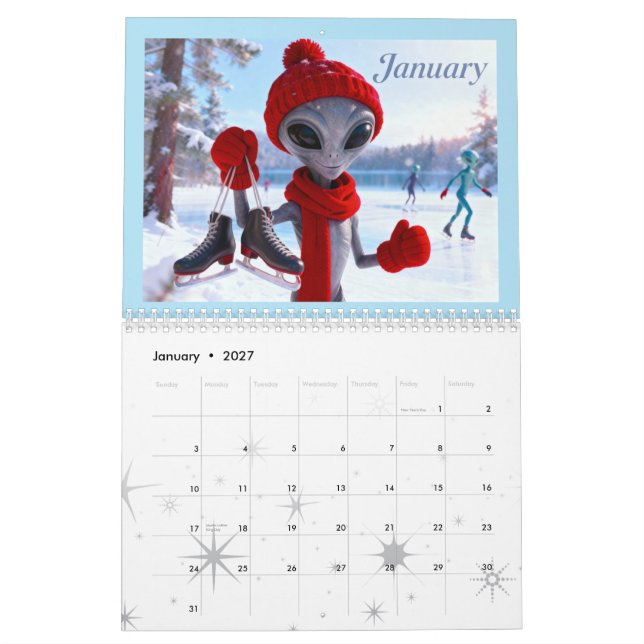 Funny Retro Alien Calendar - Utomjordingar bland o Kalender (Jan 2027)