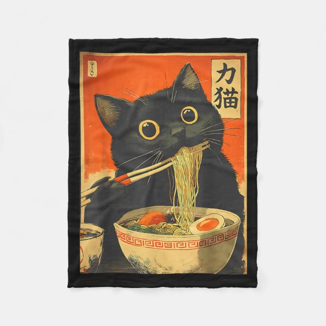 Funny Retro Anime Cat Ramen Japanese Cat Graphic A Fleecefilt (Framsidan)