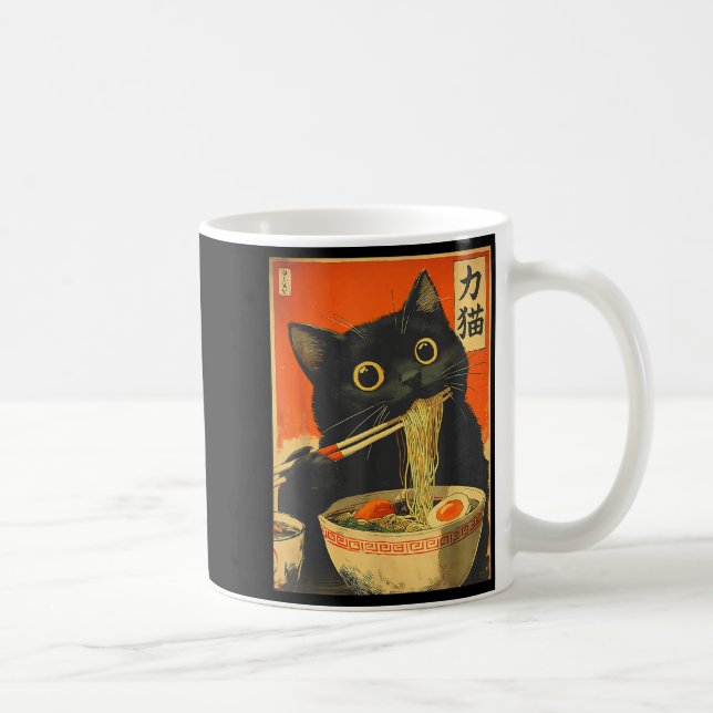 Funny Retro Anime Cat Ramen Japanese Cat Graphic A Kaffemugg (Höger)