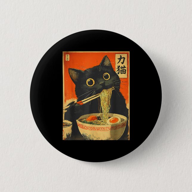Funny Retro Anime Cat Ramen Japanese Cat Graphic A Knapp (Framsida)